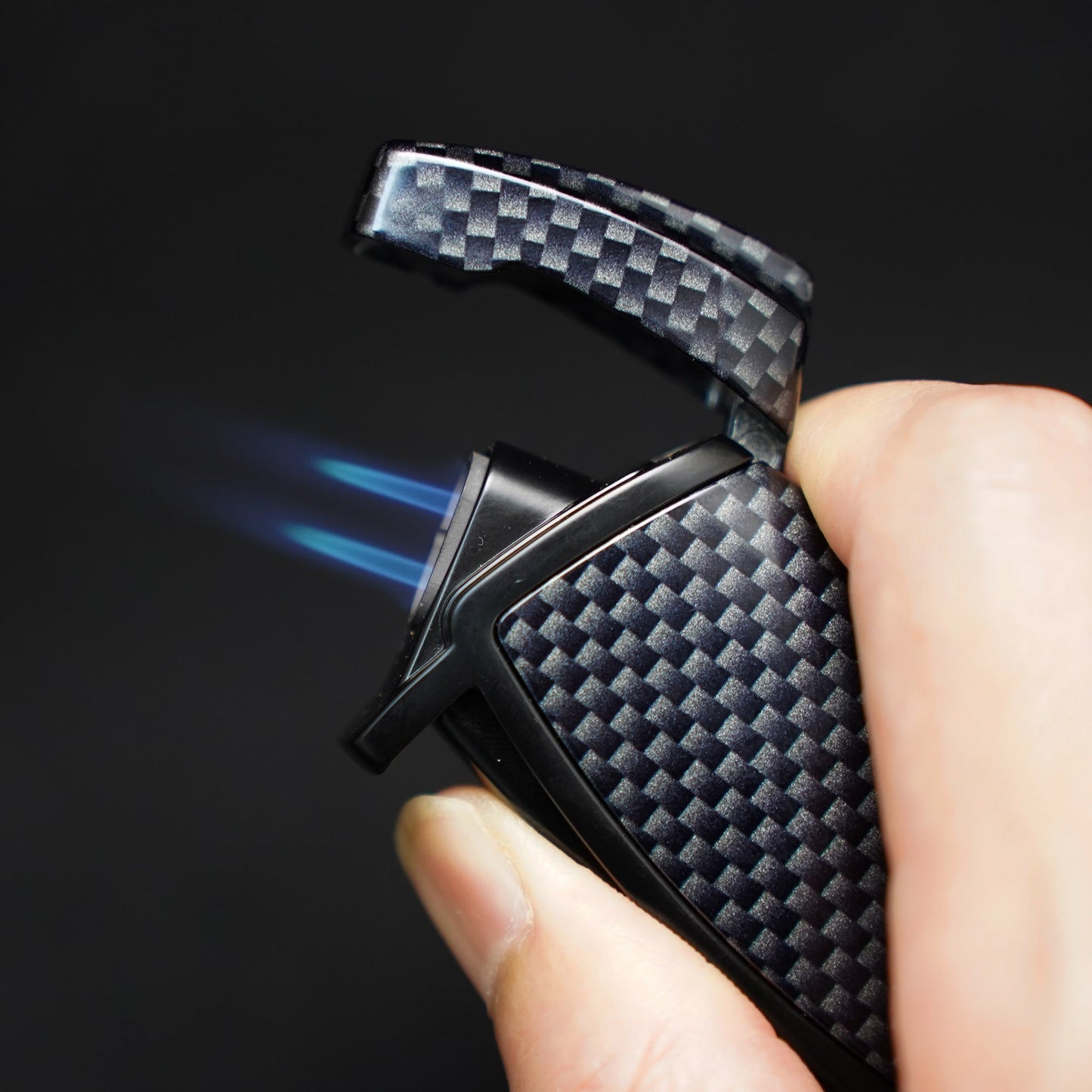 CIGARISM Carbon Fiber Style Cigar Lighter Double Torch Jet Flame W/Cigar Punch