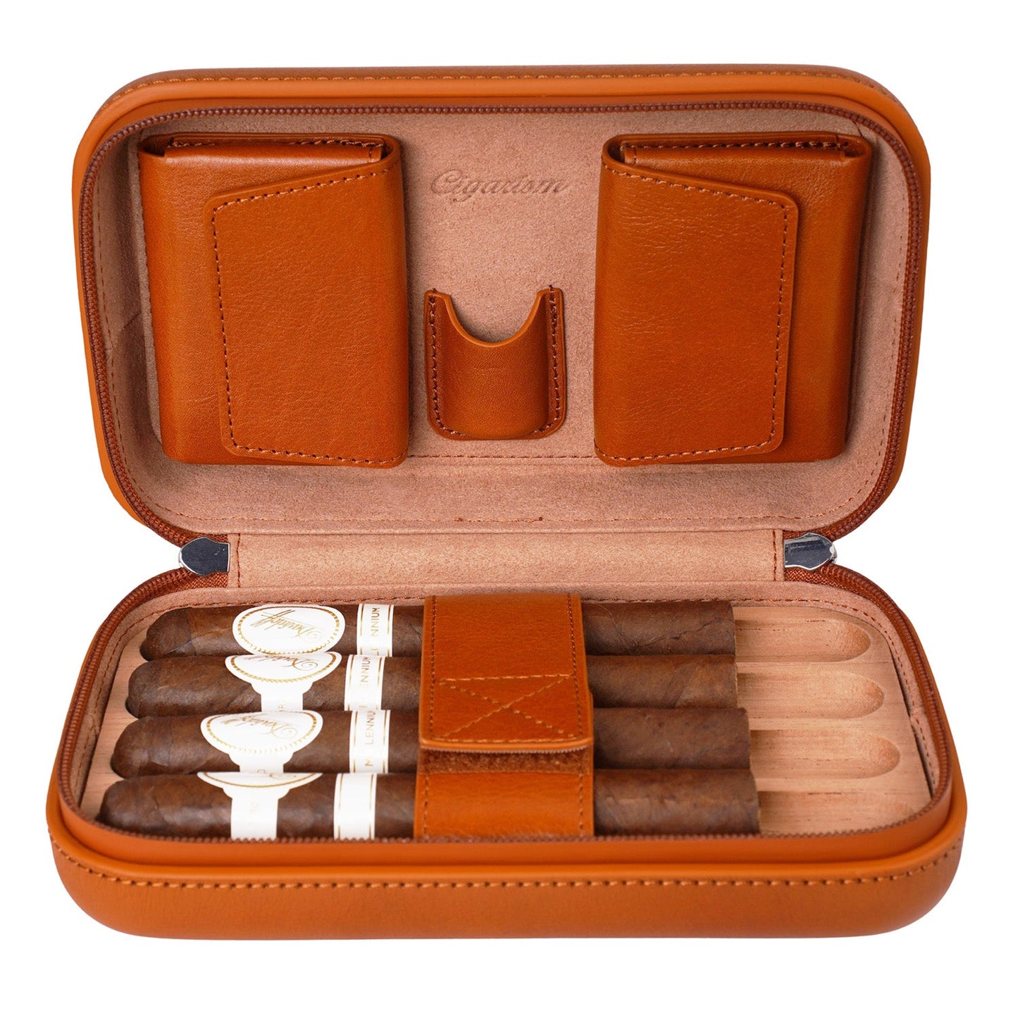 CIGARISM Cigar Travel Case Humidor Bag Italian Oil Wax Leather Spanish Cedar Accessory Pouches Holds 4 to 5 Cigars
