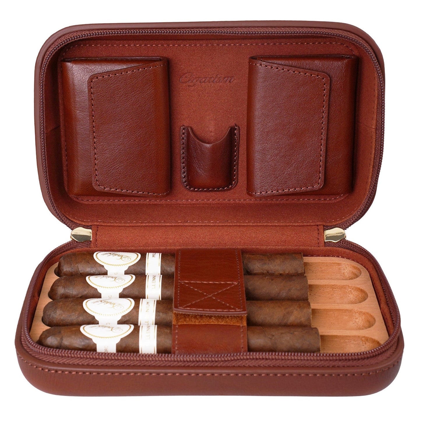 CIGARISM Cigar Travel Case Humidor Bag Italian Oil Wax Leather Spanish Cedar Accessory Pouches Holds 4 to 5 Cigars
