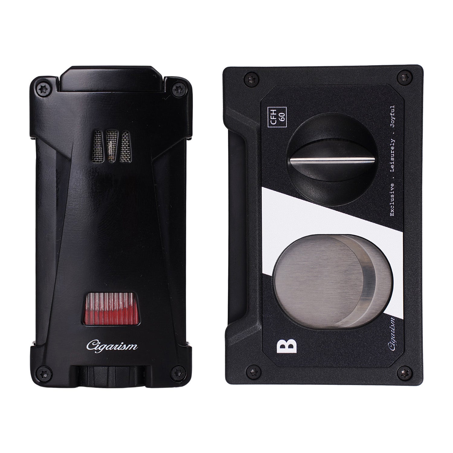 CIGARISM Cassette Style Cigar Cutter Triple Torch Jet Flame Lighter With Punches Set