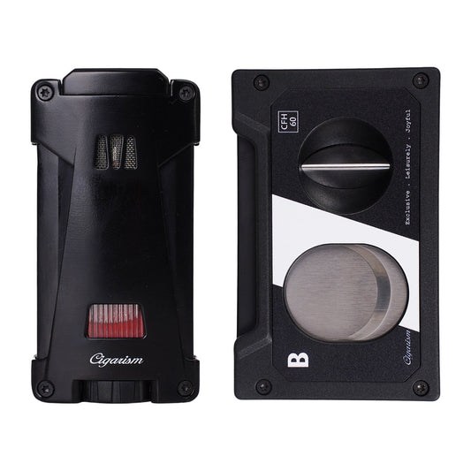 CIGARISM Cassette Style Cigar Cutter Triple Torch Jet Flame Lighter With Punches Set
