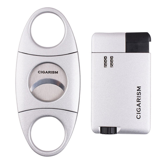 CIGARISM Metal Plating Cigar Lighter Cigar Cutter Set