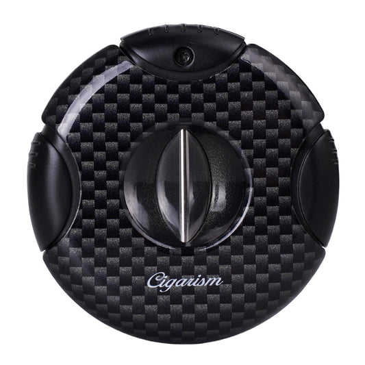 CIGARISM Round V-Cut Cigar Cutter Carbon Fiber Style Up to 56 Ring Gauge