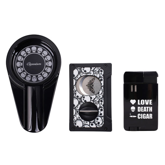 CIGARISM Luxury Cigar Lighter Cutter Ashtray Set Smoking Accessory Kit Limited Collection