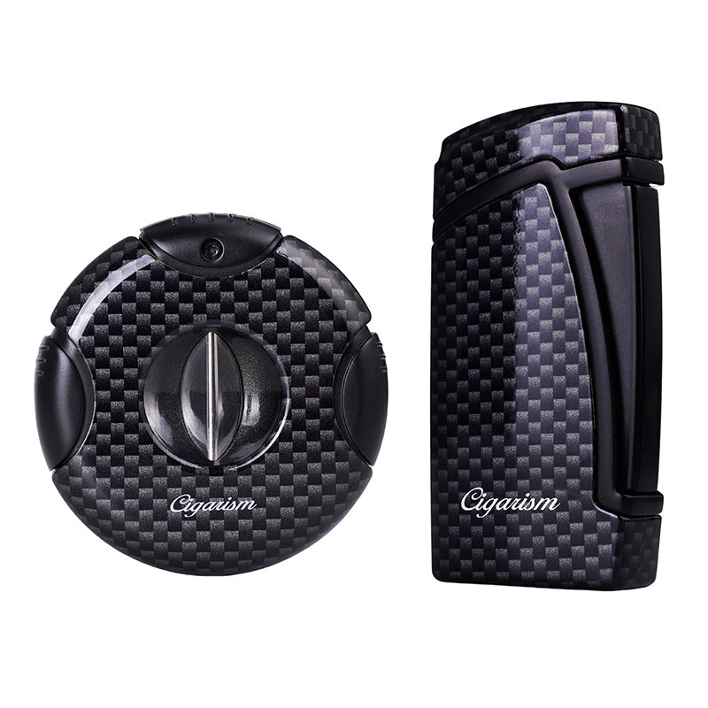 CIGARISM Carbon Fiber Style Cigar Lighter Cutter Set