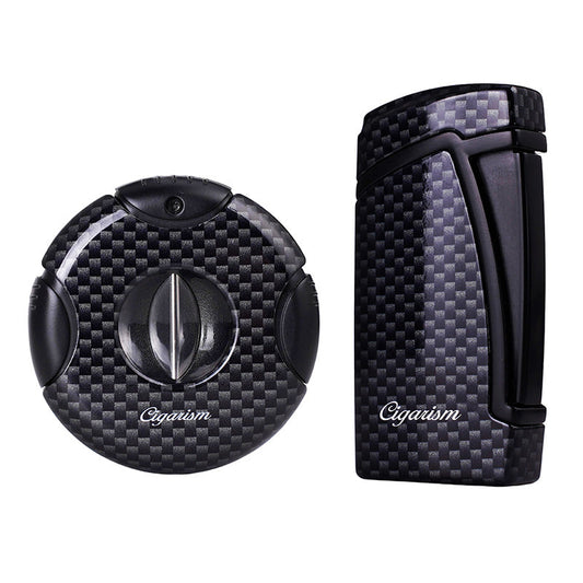 CIGARISM Carbon Fiber Style Cigar Lighter Cutter Set