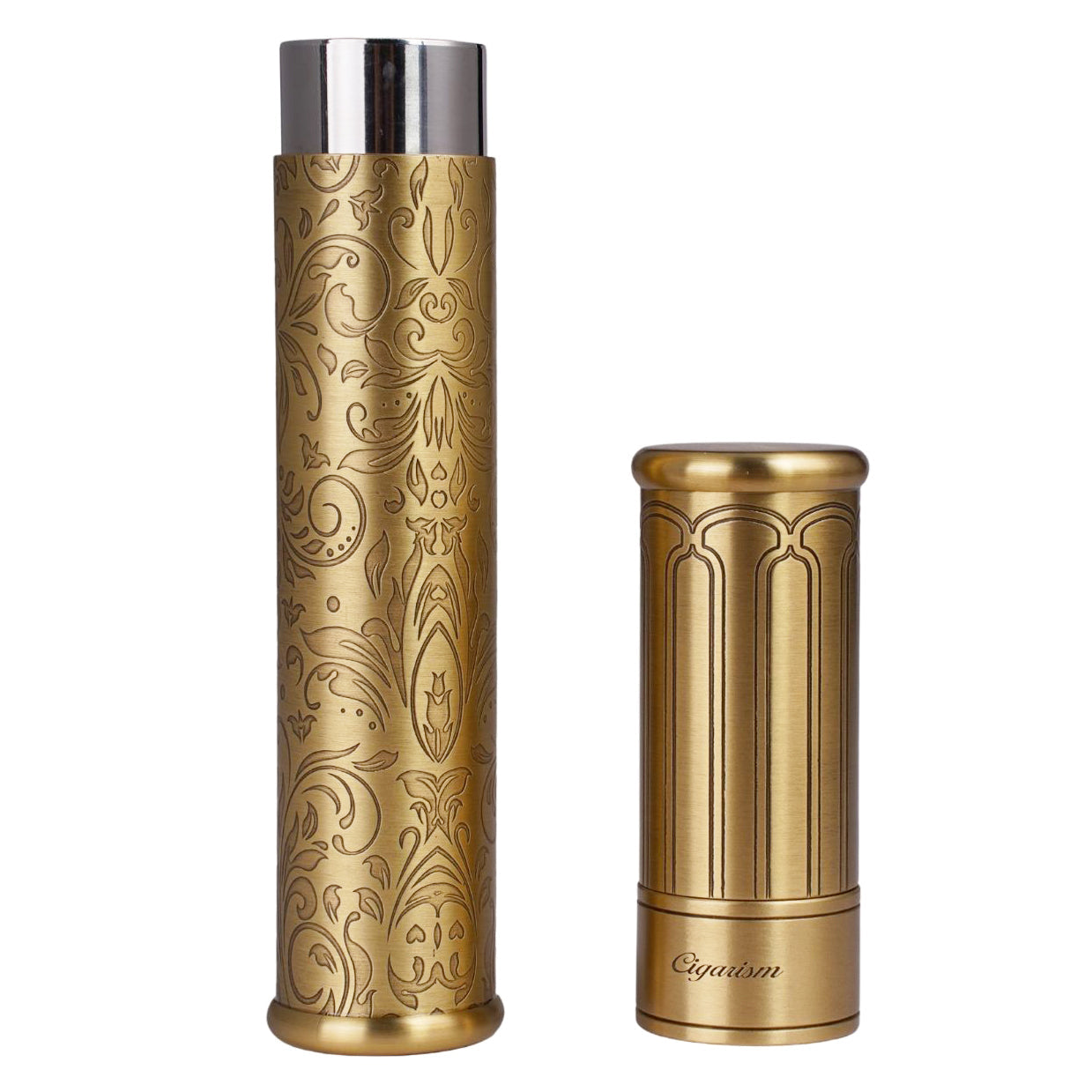 CIGARISM Cigar Travel Tube Humidor Case Vintage Bronze Flower Embossment Up to Ring Gauge 64