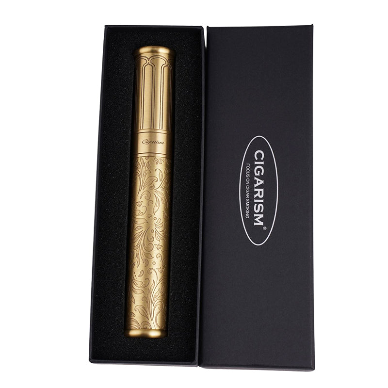 CIGARISM Cigar Travel Tube Humidor Case Vintage Bronze Flower Embossment Up to Ring Gauge 64