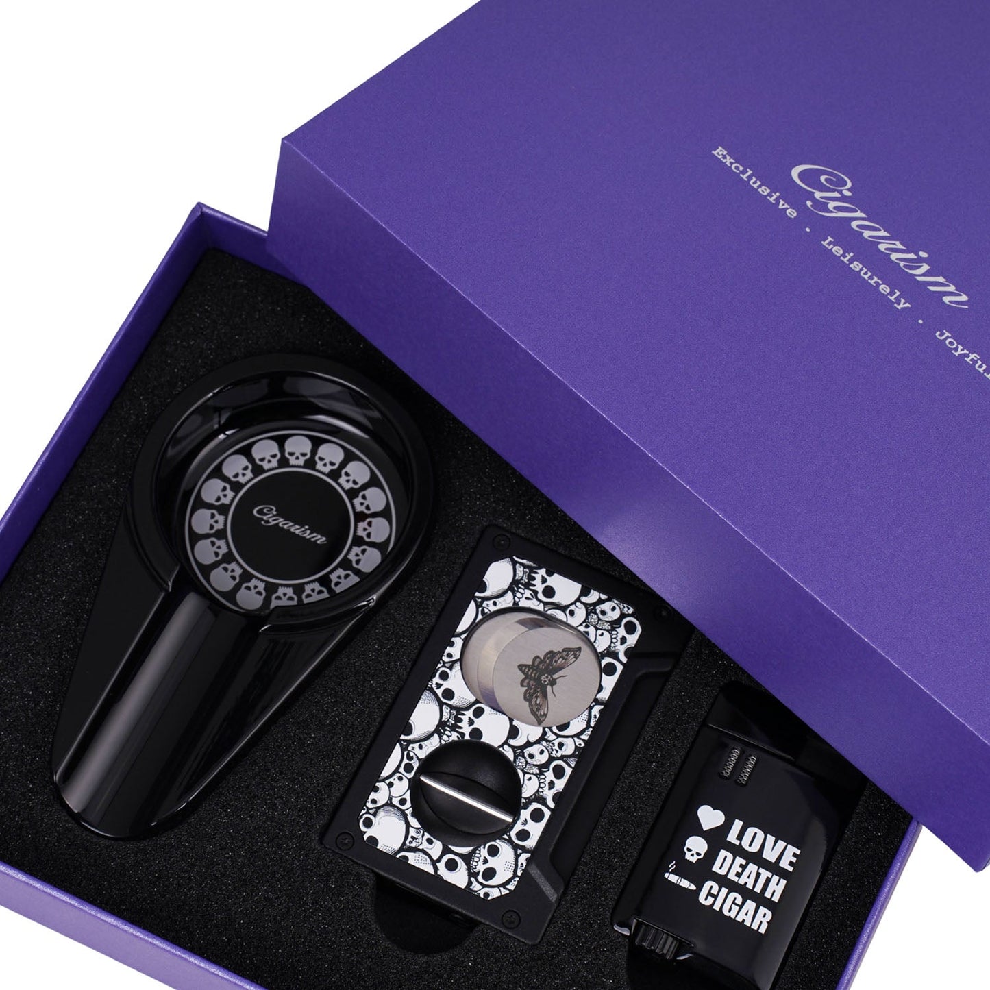 CIGARISM Luxury Cigar Lighter Cutter Ashtray Set Smoking Accessory Kit Limited Collection