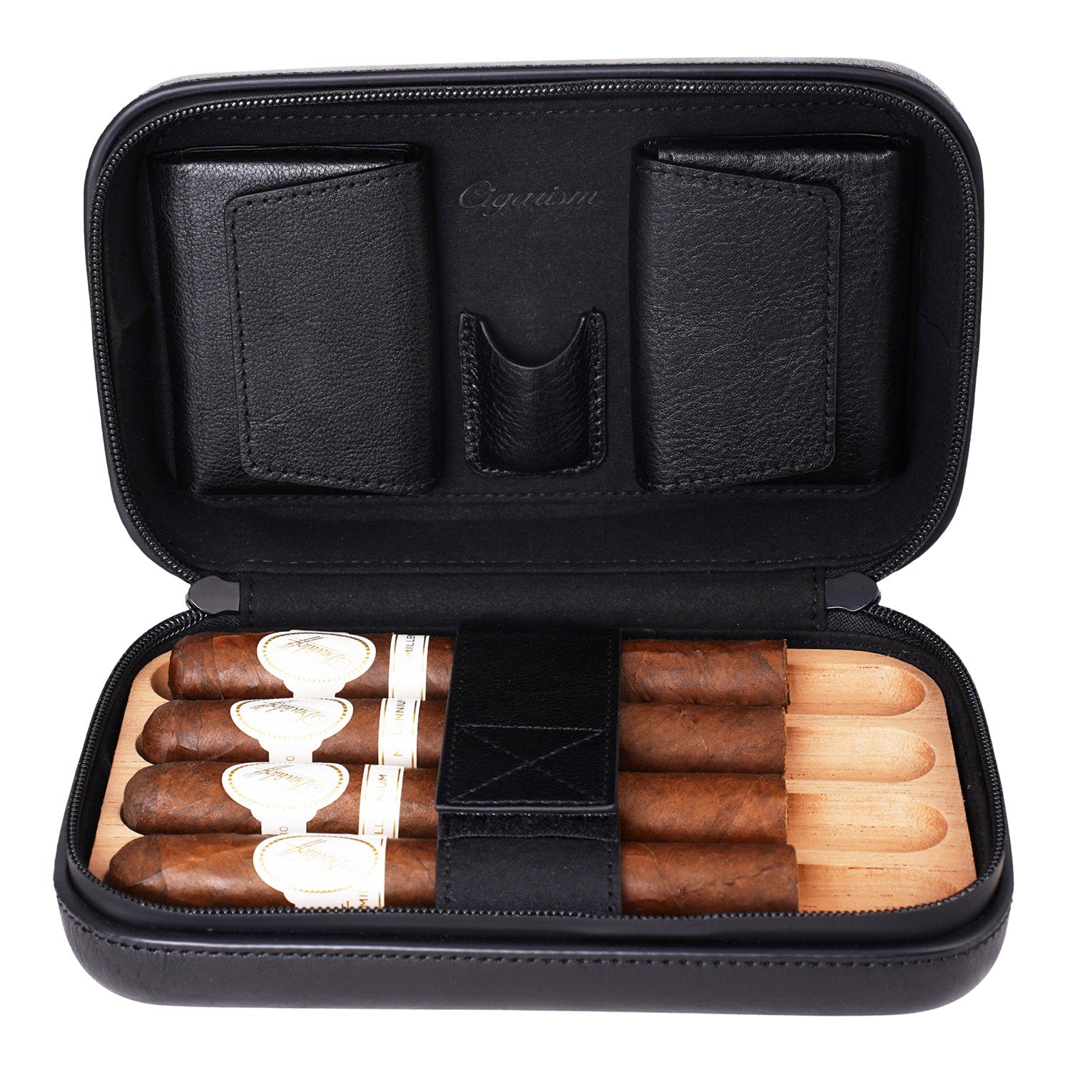 CIGARISM Cigar Travel Case Humidor Bag Italian Oil Wax Leather Spanish Cedar Accessory Pouches Holds 4 to 5 Cigars