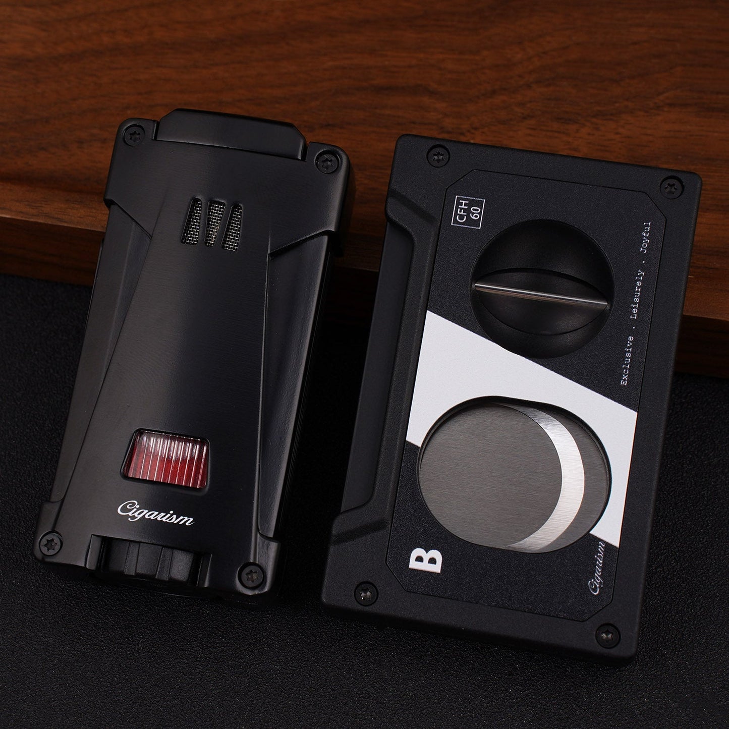 CIGARISM Cassette Style Cigar Cutter Triple Torch Jet Flame Lighter With Punches Set