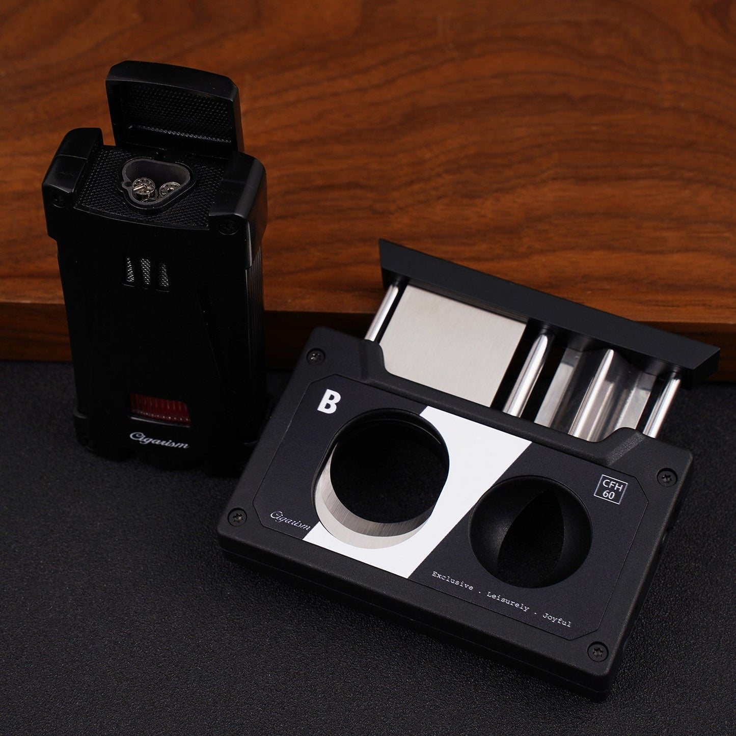 CIGARISM Cassette Style Cigar Cutter Triple Torch Jet Flame Lighter With Punches Set
