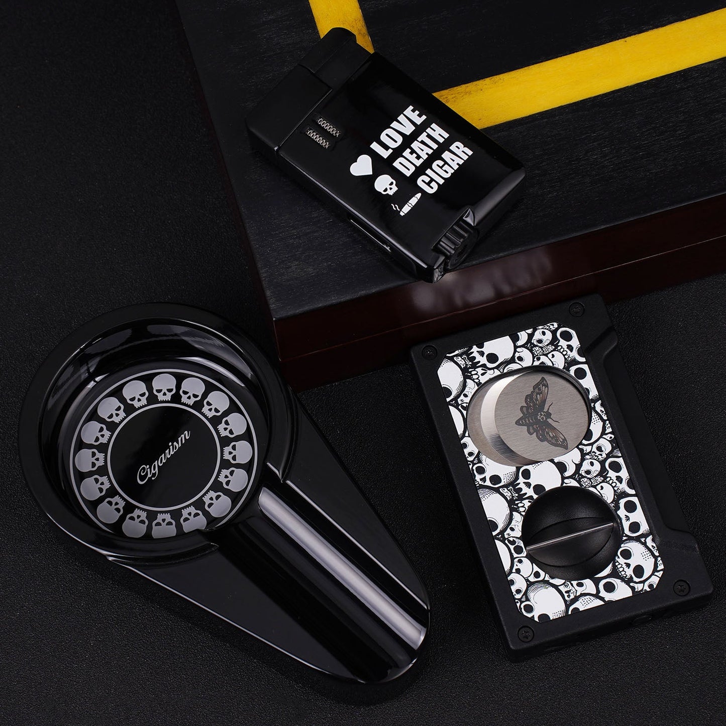 CIGARISM Luxury Cigar Lighter Cutter Ashtray Set Smoking Accessory Kit Limited Collection