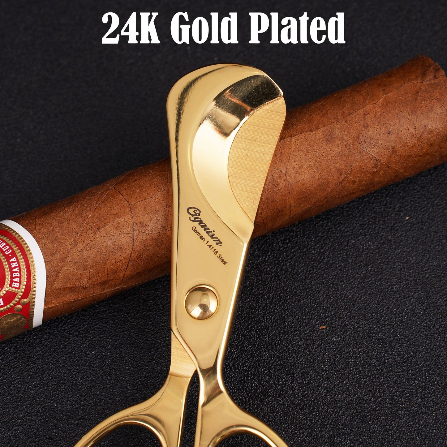 CIGARISM Hand-Polished Stainless Steel Blades Small Size Cigar Cutter Cigar Scissors 24k Gold Plated