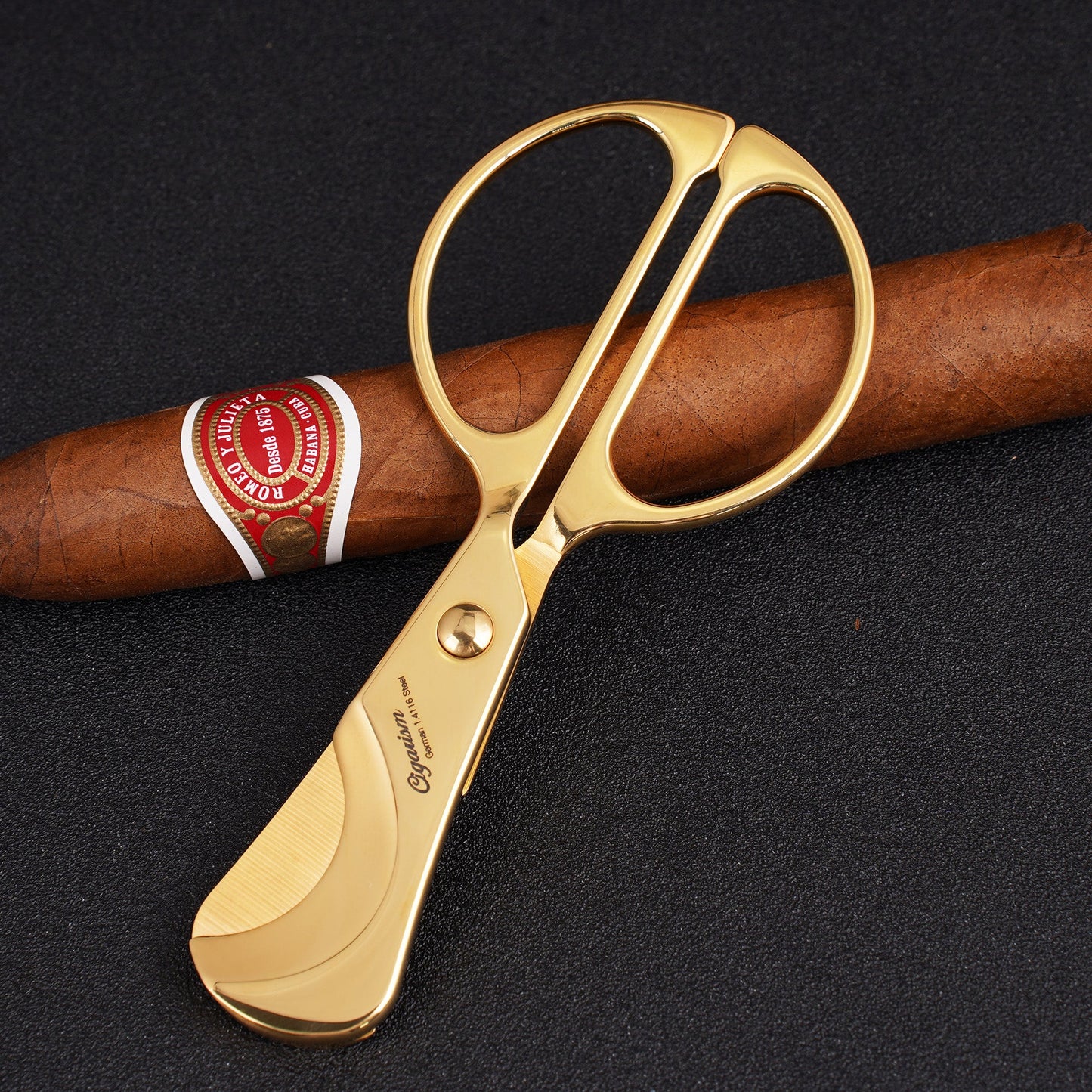CIGARISM Hand-Polished Stainless Steel Blades Small Size Cigar Cutter Cigar Scissors 24k Gold Plated