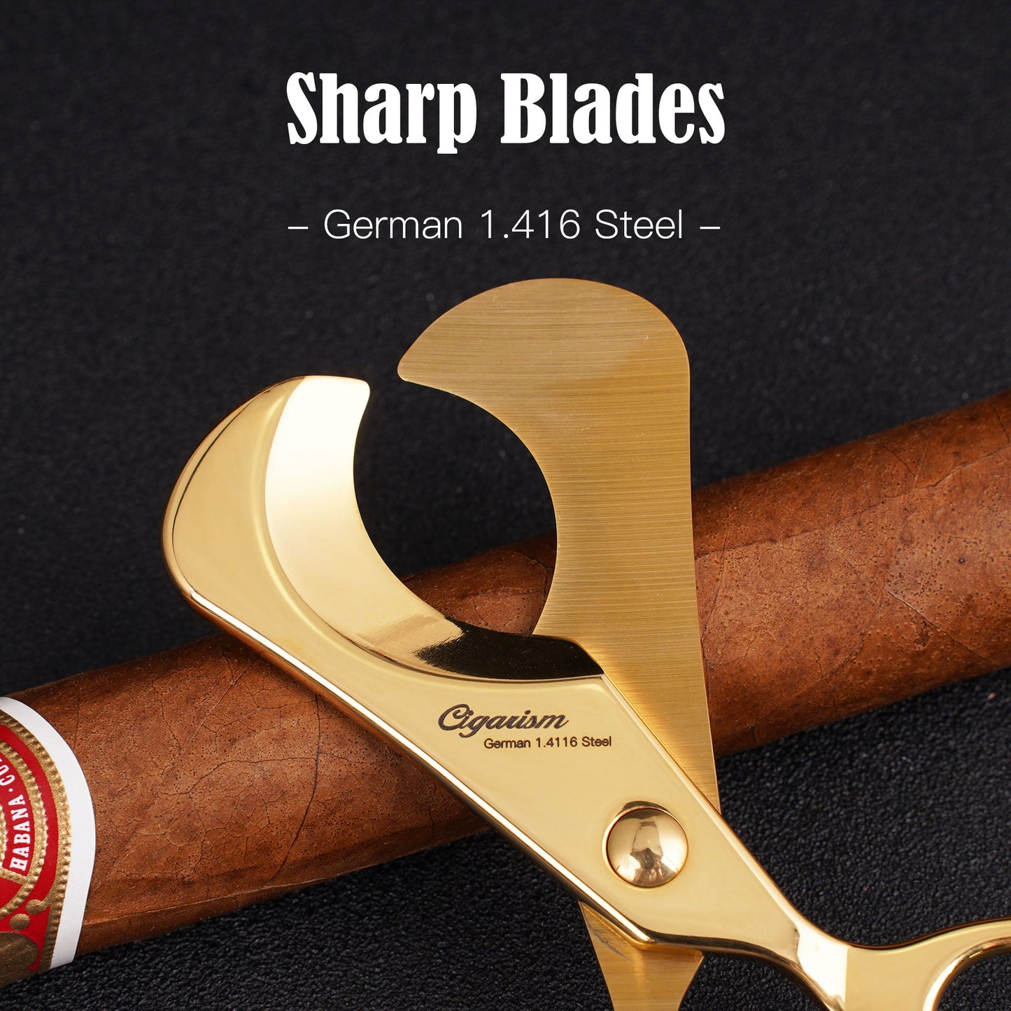 CIGARISM Hand-Polished Stainless Steel Blades Small Size Cigar Cutter Cigar Scissors 24k Gold Plated