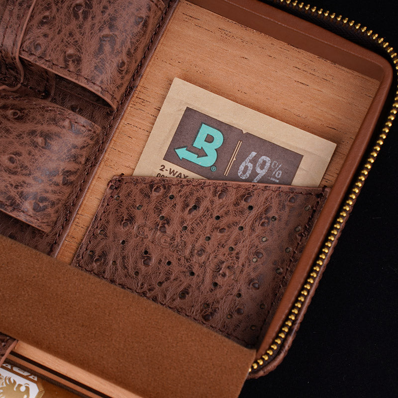 CIGARISM Genuine Leather Spanish Cedar Lined Cigar Travel Case Humidor With Cutter Lighter Set 4 Count