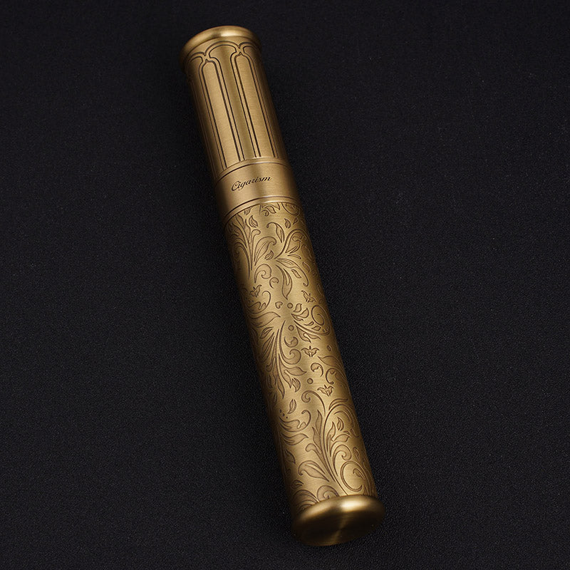 CIGARISM Cigar Travel Tube Humidor Case Vintage Bronze Flower Embossment Up to Ring Gauge 64