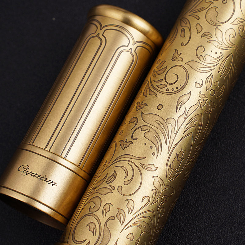 CIGARISM Cigar Travel Tube Humidor Case Vintage Bronze Flower Embossment Up to Ring Gauge 64