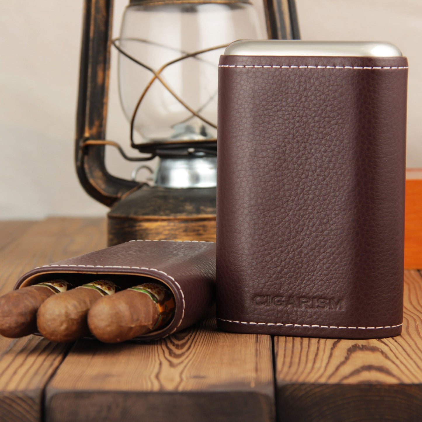 CIGARISM Genuine Leather Cedar Lined Cigar Travel Holder Case 3 Count