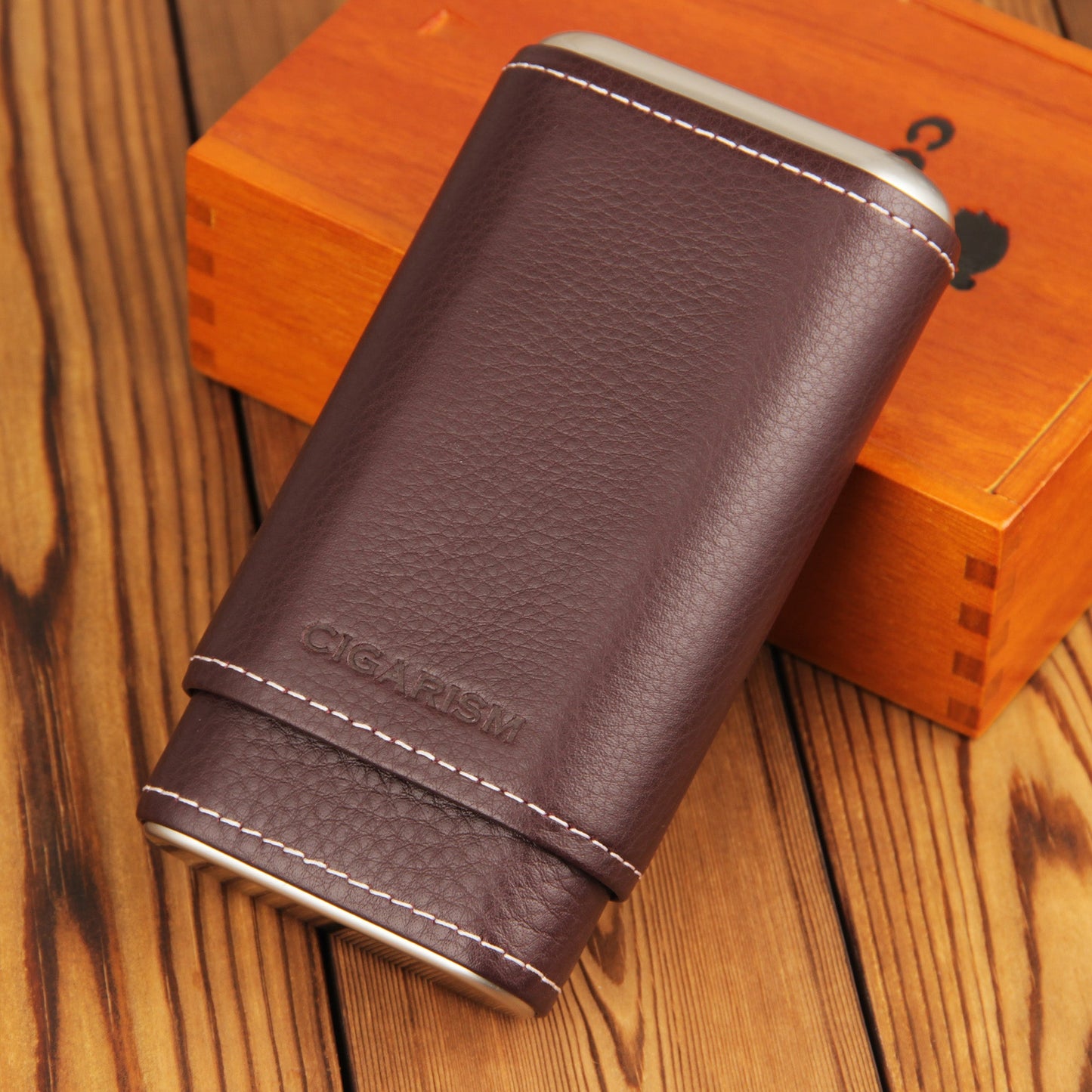 CIGARISM Genuine Leather Cedar Lined Cigar Travel Holder Case 3 Count