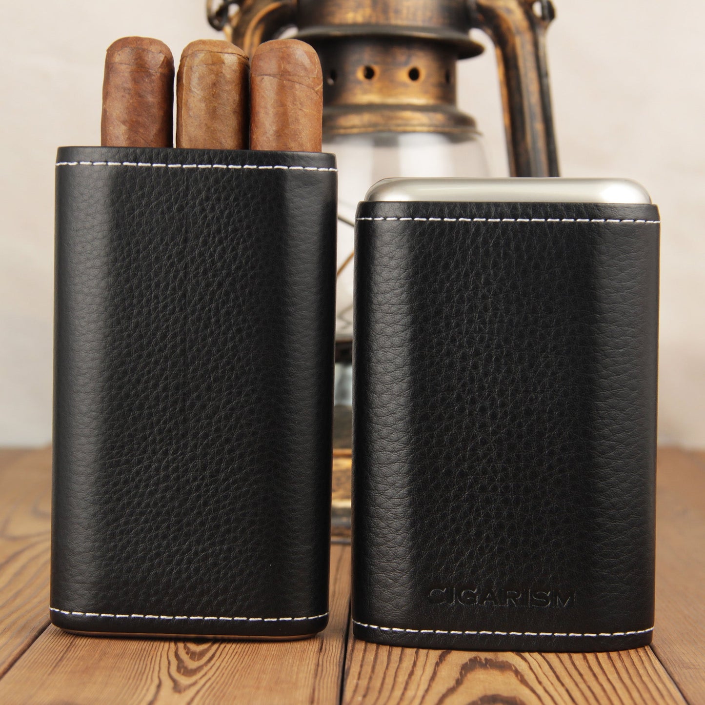CIGARISM Genuine Leather Cedar Lined Cigar Travel Holder Case 3 Count