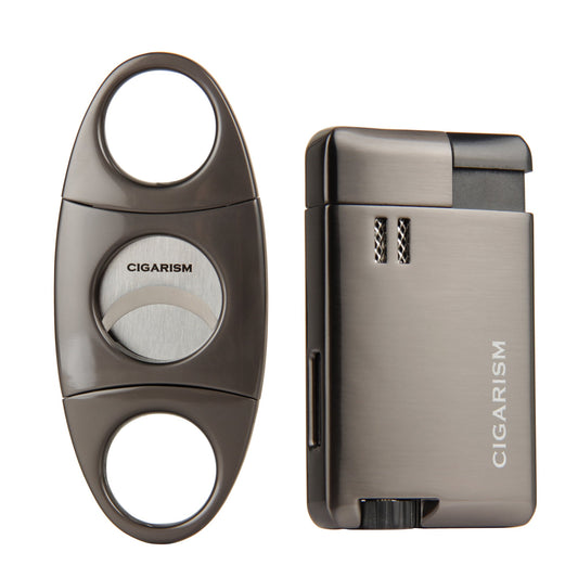 CIGARISM Metal Plating Cigar Lighter Cigar Cutter Set